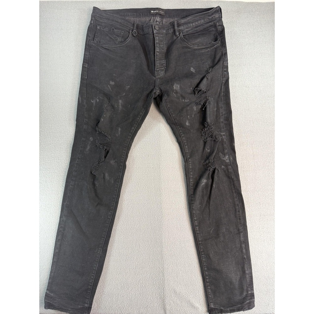 Purple Brand P001 Jeans Mens 40x33 Black Slim Skinny Distressed Denim Stretch